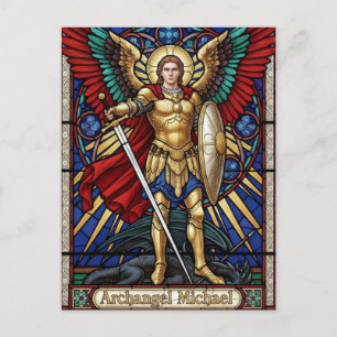 Cartão Postal Arcanjo Miguel - Anjo Colorido de Vidro Pintado