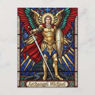 Cartão Postal Arcanjo Miguel - Anjo Colorido de Vidro Pintado