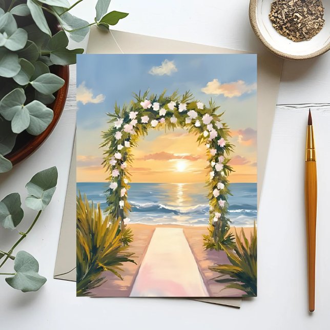 Cartão Postal Arch Floral de Casamento de Praia (Criador carregado)