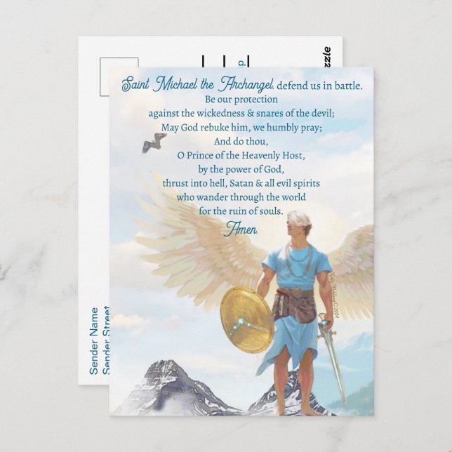 Cartão Postal Archangel Michael Protection Courage Blue Prayer (Frente/Verso)