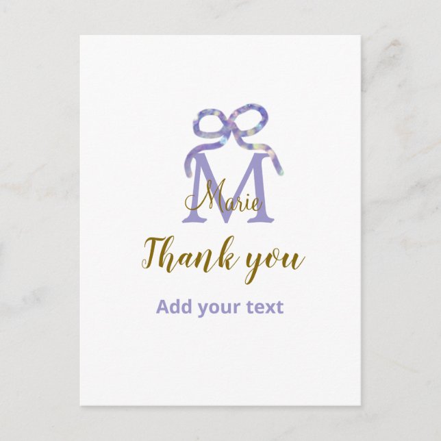 Cartão Postal Arco brilhante púrpura adicionar nome letra obriga (Frente)