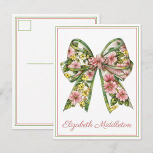 Cartão Postal Arco de Aquarela Rosa e Verde Floral Personalizado
