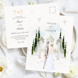Cartão Postal Arco de casamento estético casal aquarela