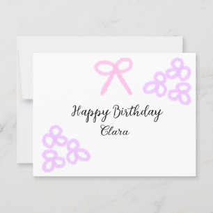 Cartão Postal Arco de flores roxas laço rosa feliz aniversário 