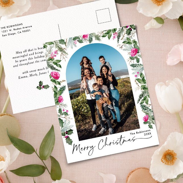 Cartão Postal Arco de Folhagem Verde com Rosa Brilhante 1 Foto d (Criador carregado)