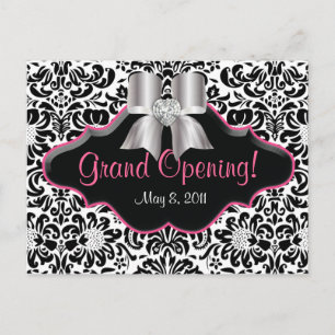 Cartão Postal Arco de Joias Pretas Cor-de-Rosa Preta Damask Cart