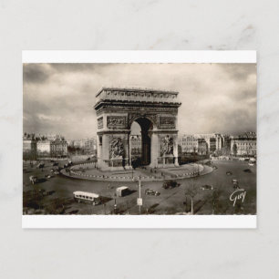 Cartão Postal Arco do Triunfo de Paris Vista de Rua Vintage