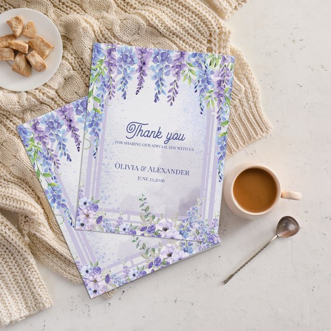 Cartão Postal Arco Floral de Lavanda e Wisteria para Casamento O (Lavender Wisteria Floral Arch Wedding Thank You Card | Romantic Purple Garden Wedding Thank You)