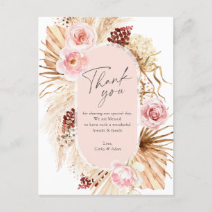 Cartão Postal Arco Floral Moderno Boho Pampas Grass Obrigado