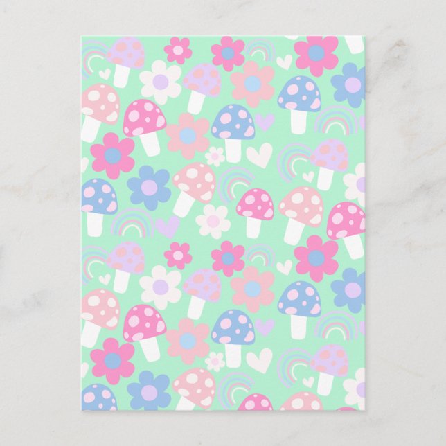 Cartão Postal Arco-Íris, Cogumelos Frescos E Flores (Frente)