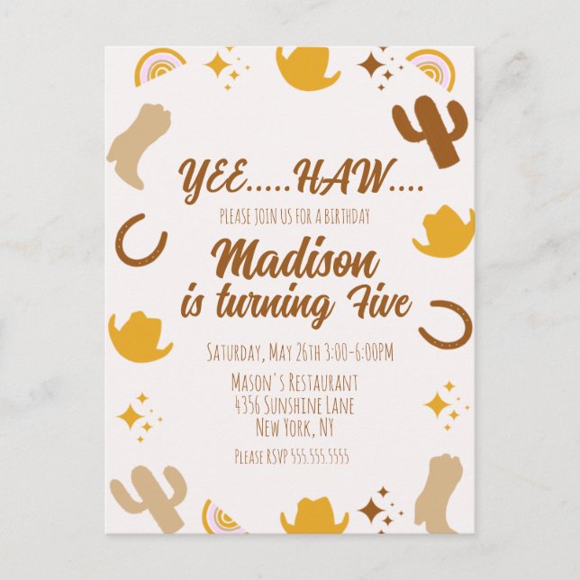 Cartão Postal Arco-íris e Rodeios Groovy Aniversário   (Frente)