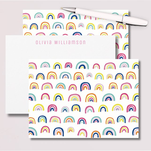 Cartão Postal Arco-íris Fofo (Cute rainbow personalized name notecards.  Perfect for thank you messages & personalised stationery.)