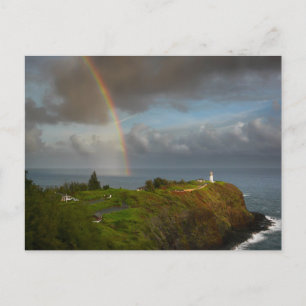 Cartão Postal Arco-íris sobre farol no cartão-postal Kauai