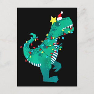 Cartão Postal Arco-íris Verde Dinossauro Rugido Natal Inverno