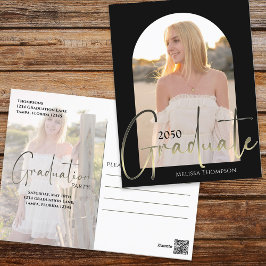 Cartão Postal Arco Preto Dourado com Script de Formando Dois Vel