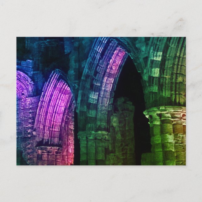 Cartão Postal Arcos góticos arruinados em Whitby abbey (Frente)