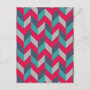 Cartão Postal Arenque Geométrico Stripes Cinzas Vermelhas Azuis