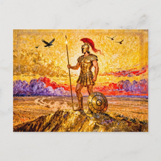 Cartão Postal Ares in Armor Standing on Mountain with Spear (Frente)