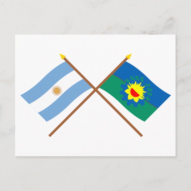 Cartão Postal Argentina e Buenos Aires Bandeiras Cruzadas (Frente)