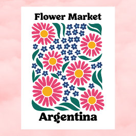 Cartão Postal Argentina Flower Market Pink Daisy & Blue Meadow