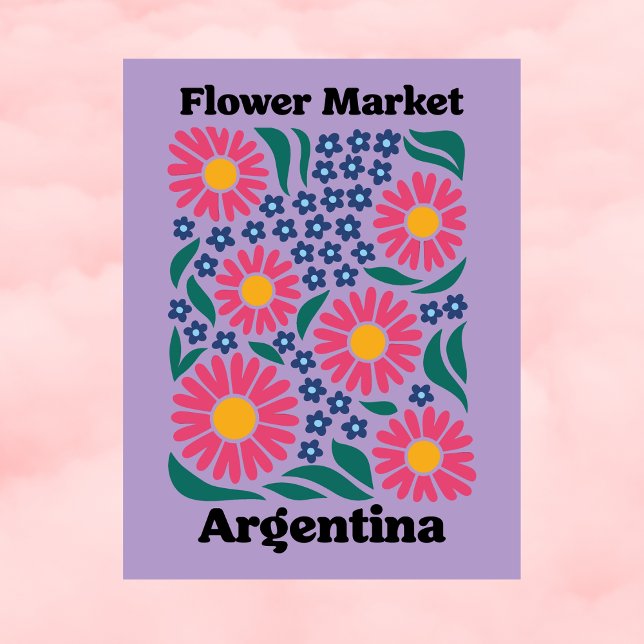 Cartão Postal Argentina Flower Market Pink Daisy & Blue Meadow (Argentina Flower Market Pink Daisy & Blue Meadow Postcard
)