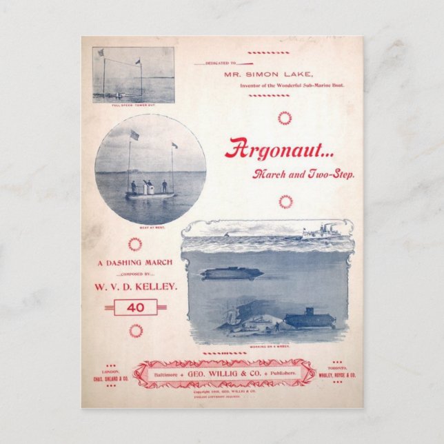 Cartão Postal Argonaut March, Early Submarine, photographs (Frente)