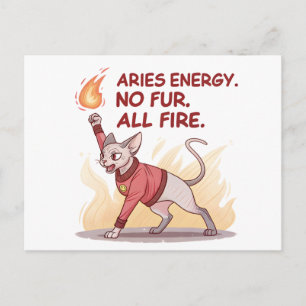 Cartão Postal Aries Energy Gato Sphynx Sem Pelo Toda Arte Fogo