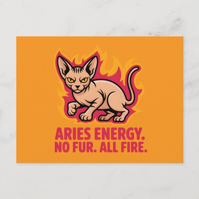Cartão Postal Aries Energy Sphynx Cat Fire Illustration (Frente)