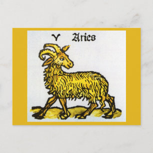 Cartão Postal Áries o Carneiro Dourado, Sinais Vintage do Zodíac