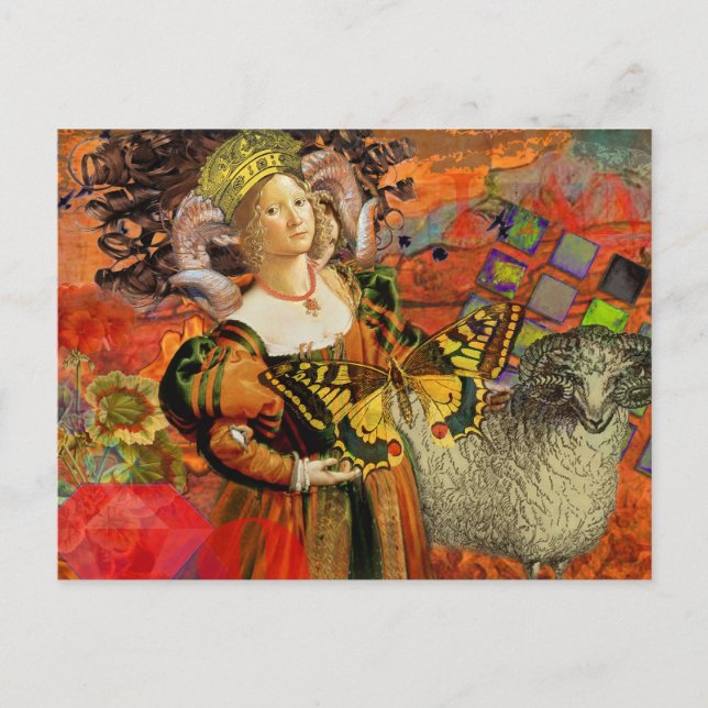 Cartão Postal Aries Orange Woman: Colagem de Arte Antica de Ram  (Frente)