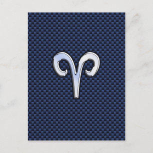 Cartão Postal Aries Zodiac Símbolo Marinho Azul Fibra de Carbono