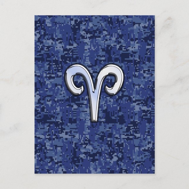 Cartão Postal Aries Zodiac - Sinal no Marinho Blue Digital Camo (Frente)