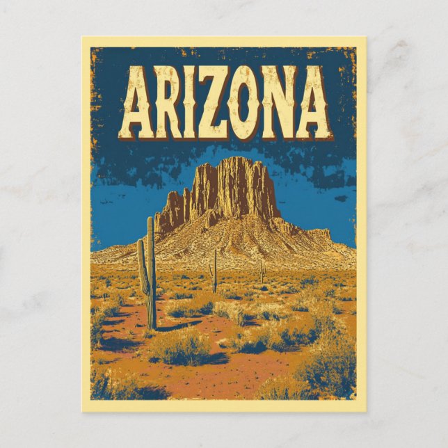 Cartão Postal Arizona do deserto da Montanha Vintage (Frente)