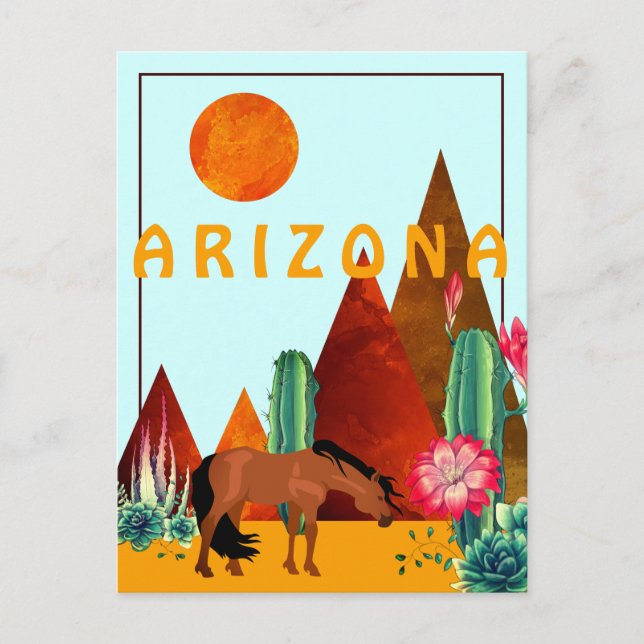 Cartão Postal Arizona ~ Montanhas, Cactos e Deserto de Cavalo (Frente)