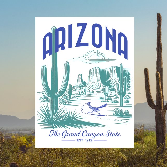 Cartão Postal Arizona O Estado do Grand Canyon Est. 1912 (Arizona The Grand Canyon State Est. 1912 Postcard)