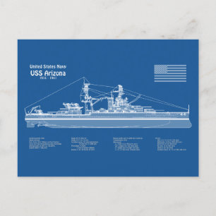 Cartão Postal ARIZONA USS - ABD de Planos de Impressão Blueprint