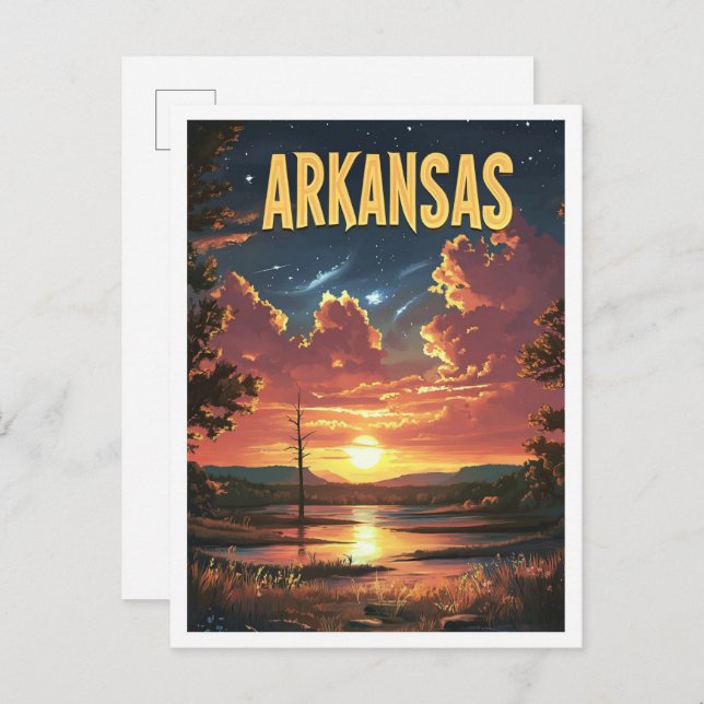 Cartão Postal Arkansas USA Vintage Illustration Viagem (Frente/Verso)