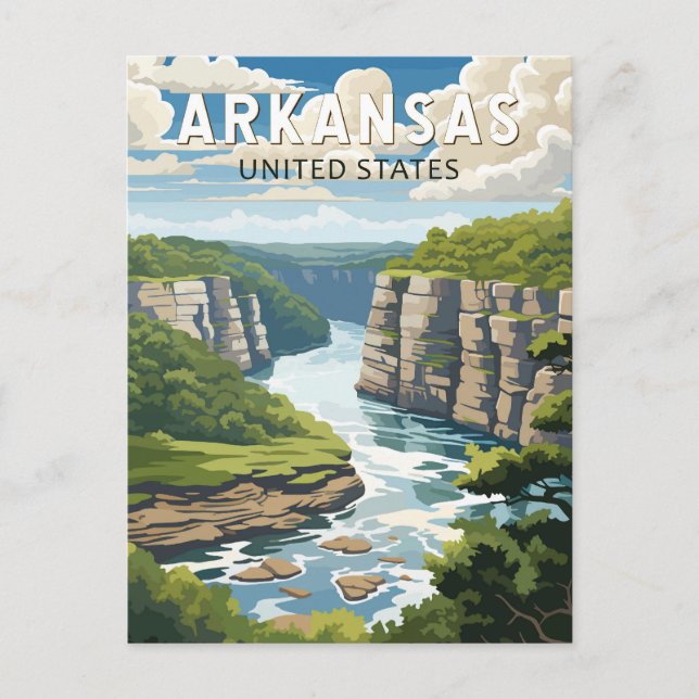 Cartão Postal Arkansas Viagem Art Vintage (Frente)