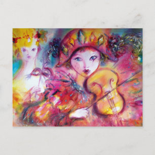 Cartão Postal Arlecchino tocando violino e colombiana