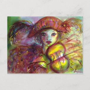 Cartão Postal Arlequim Tocando Violino, Máscaras de Mascarada