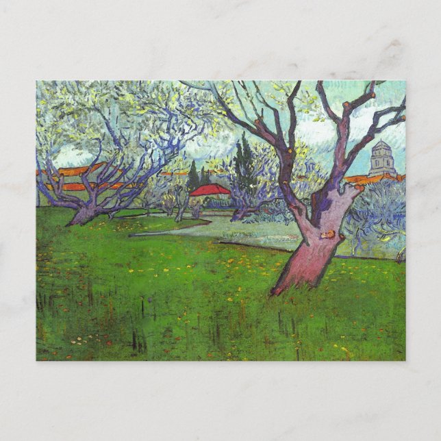 Cartão Postal Arles com Árvores no Blossom, Vincent van Gogh (Frente)
