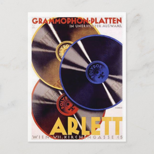 Cartão Postal Arlett Grammophon Platten Vintage Ad (Frente)