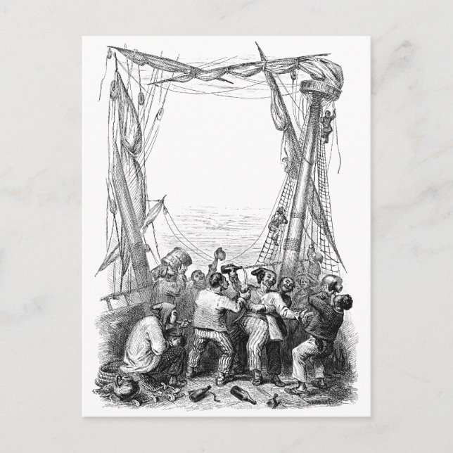 Cartão Postal Armadilhas Vintage e navio pirata naufragado (Frente)