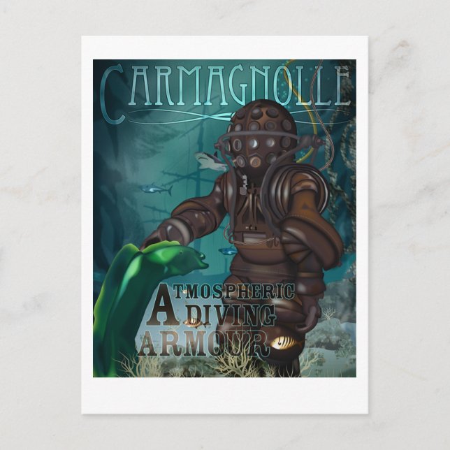 Cartão Postal Armadura de mergulho de magnólo (steampunk, retrô) (Frente)
