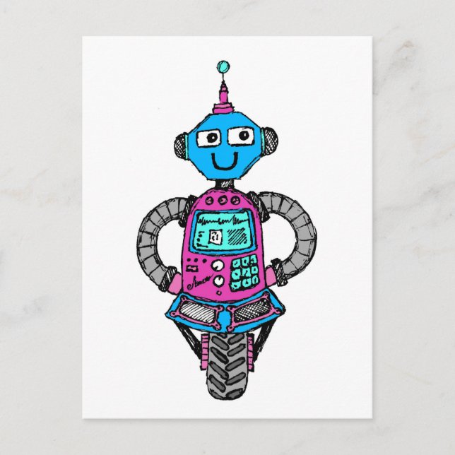 Cartão Postal Arnie Robot: Rosa e Azul (Frente)