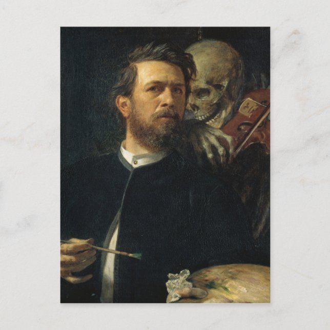 Cartão Postal Arnold Böcklin - Autorretrato com Morte (Frente)