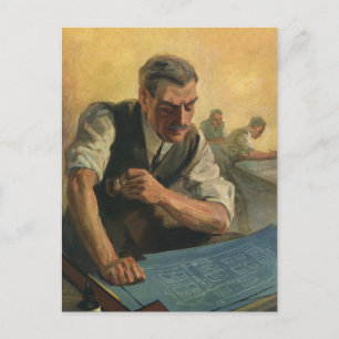 Cartão Postal Arquiteto de Negócios Antigos e Plantas de Constru