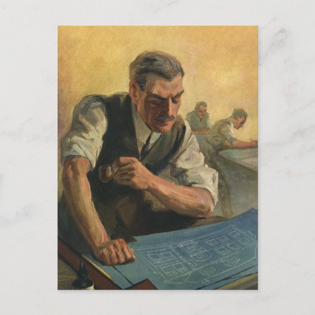 Cartão Postal Arquiteto de Negócios Antigos e Plantas de Constru (Frente)