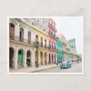 Cartão Postal Arquitetura Colorida e Carro Clássico em Havana Cu
