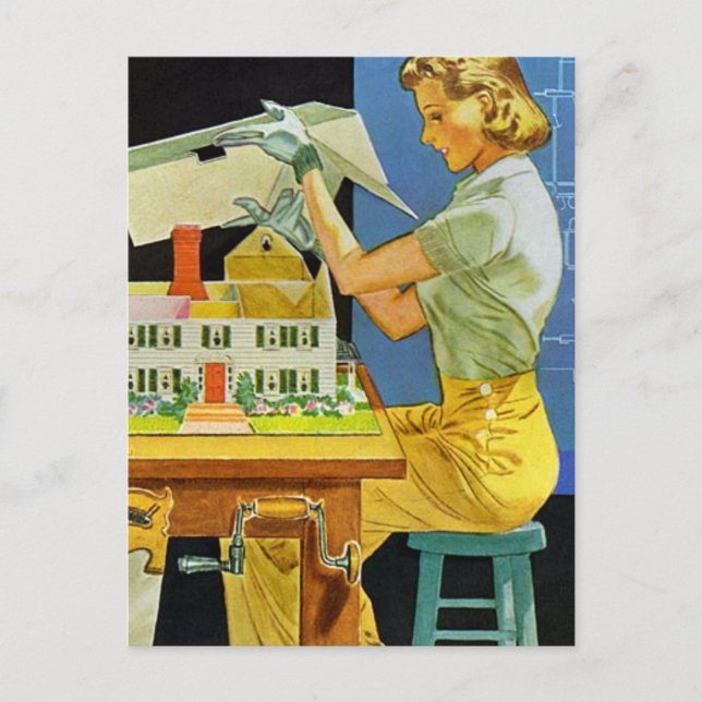 Cartão Postal Arquitetura de Mulher Vintage Casa em Miniatura Pl (Frente)